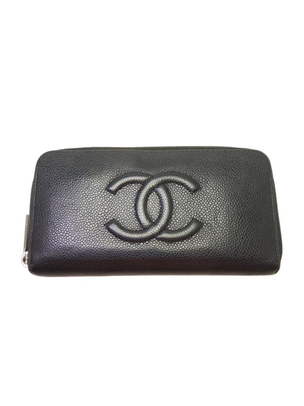 Chanel CC Logo Caviar Leather Zip Around Wallet